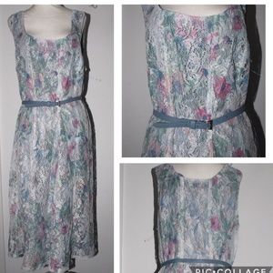 R&M Richard's Plus Floral Lace Belted Dress